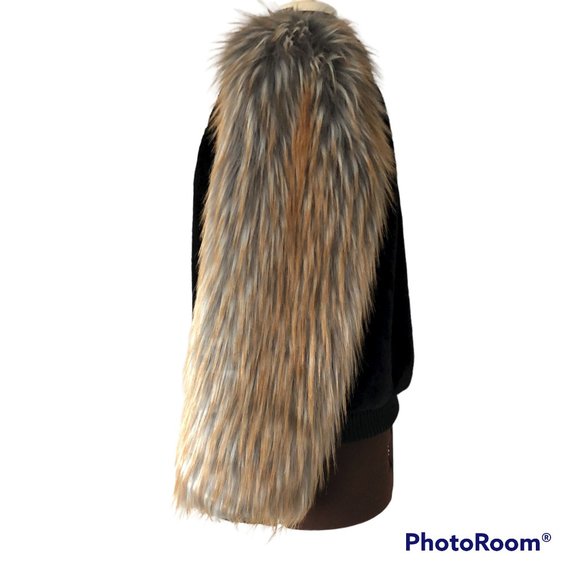 Mob Mom Black Plush Teddy Bomber with Faux Fox Sleeves - Picture 2 of 8